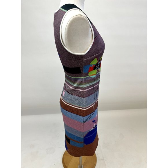 Clover Canyon Bodycon Abstract Retro Art Deco Mod Chic Fitted Neoprene Dress - Picture 2 of 4